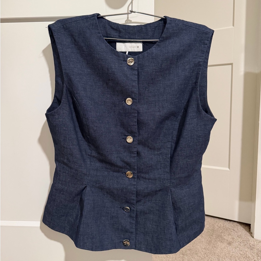 Zara Dark Blue Button-Up Top